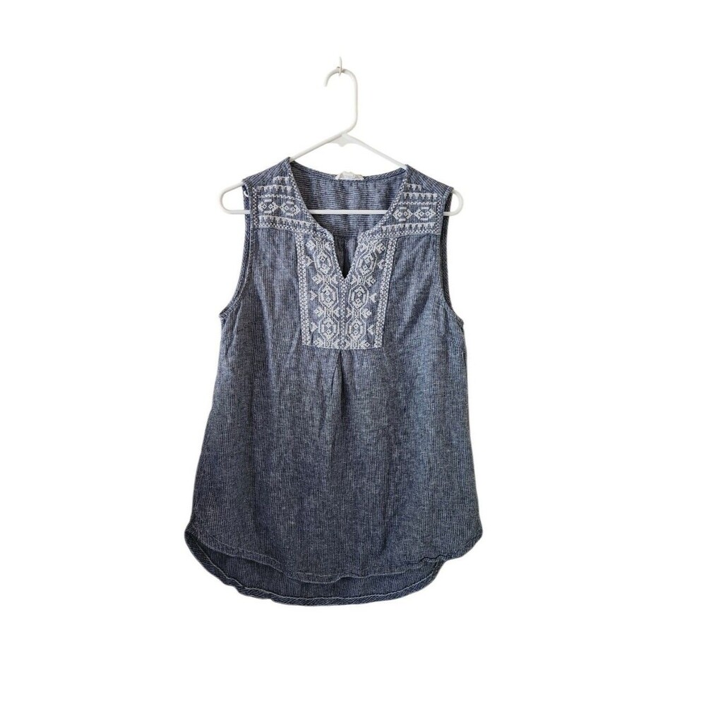 Beachlunchlounge Blue Embroidered Sleeveless Tunic Top